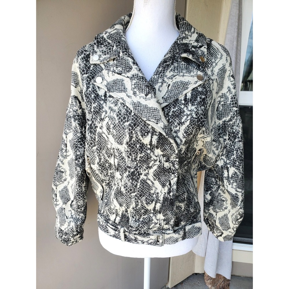 ZARA Basic Jacket Womens XS Snake Print Oversized Edgy Rocker Chic Trendy Urban